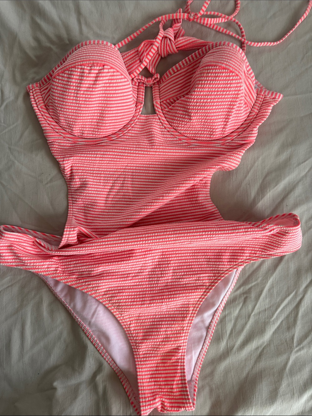 Abercrombie & Fitch Coral Pink Striped Women’s Swim Bodysuit